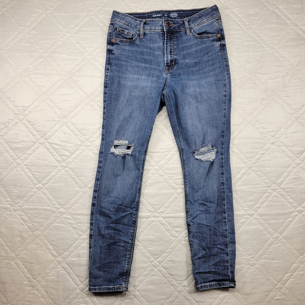 Old Navy High Rise RockStar supper skinny distressed blue jeans size 8 short